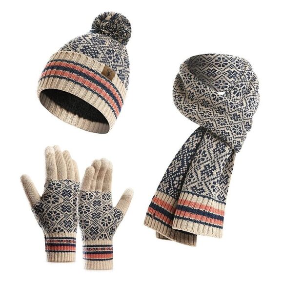 Winter Knit Scarf Beanie and Gloves set - Picture 1 of 8